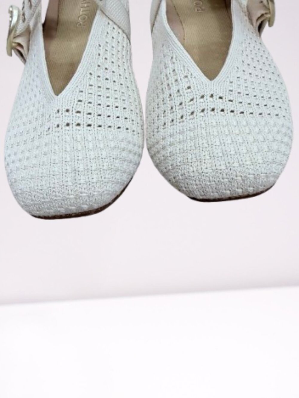 Rothy's The Max Buckle Mary Jane Flats Size 10 Cream Woven Worn Once - Picture 4 of 12